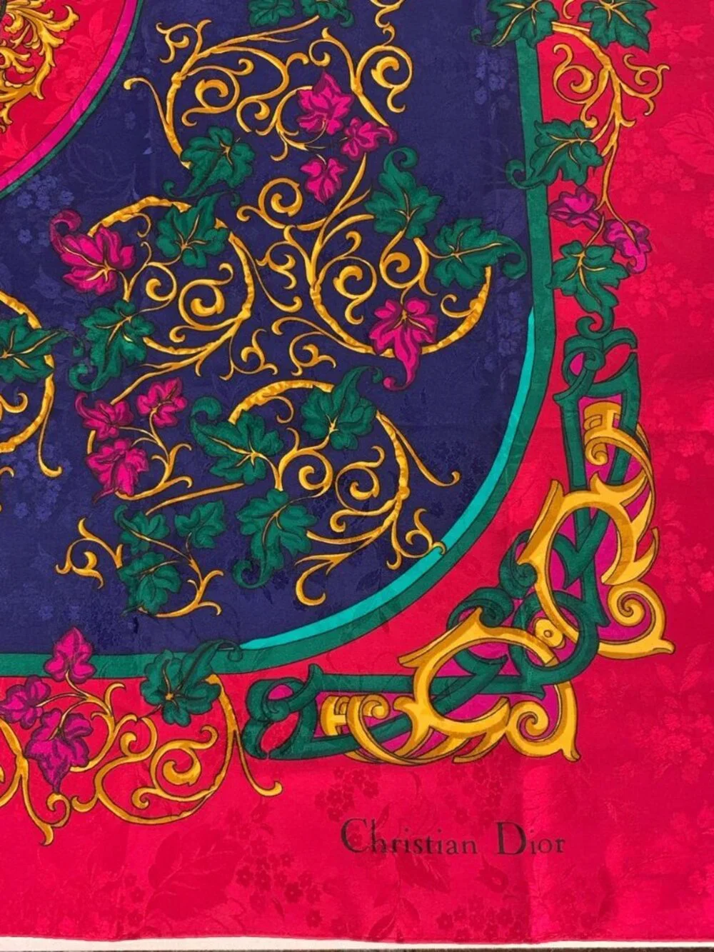 Christian Dior Vintage Silk Scarf - Oversized 35x35 Medallion Design